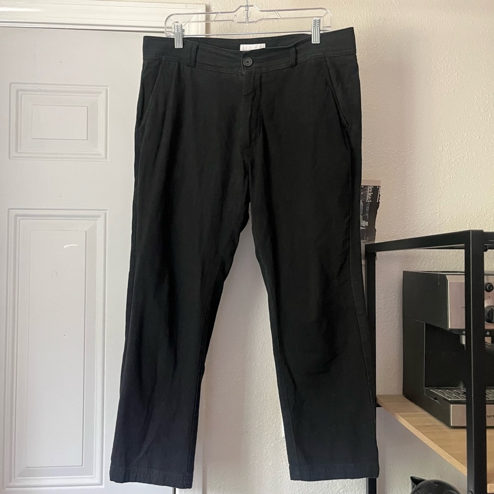I LOVE UGLY‎ black cotton linen blend slim straight leg cropped pants